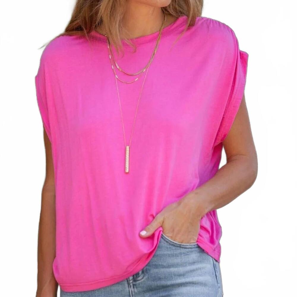 NEW AMARYLLIS super soft casual ruched shoulder tee in hot pink